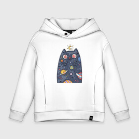Детское худи Oversize хлопок с принтом Лунный КотЭ в Ухте, френч-терри — 70% хлопок, 30% полиэстер. Мягкий теплый начес внутри —100% хлопок | боковые карманы, эластичные манжеты и нижняя кромка, капюшон на магнитной кнопке | Тематика изображения на принте: арт | графика | животные | звездыпланеты | звери | космос | кот | луна