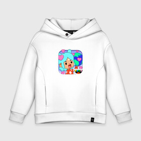 Детское худи Oversize хлопок Toca Boca game | Тока Бока  Рита: в Ухте, френч-терри — 70% хлопок, 30% полиэстер. Мягкий теплый начес внутри —100% хлопок | боковые карманы, эластичные манжеты и нижняя кромка, капюшон на магнитной кнопке | toca boca | детская игра | игра | лого | логотип | персонажи | прикоснуться ко рту | рита | тока бока