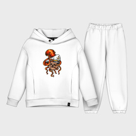 Детский костюм хлопок Oversize с принтом Skull cаp в Ухте,  |  | Тематика изображения на принте: caotain | cap | octopus | skull | капитан | моряк | осьминог | череп | якорь
