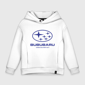 Детское худи Oversize хлопок с принтом Subaru Bububaru в Ухте, френч-терри — 70% хлопок, 30% полиэстер. Мягкий теплый начес внутри —100% хлопок | боковые карманы, эластичные манжеты и нижняя кромка, капюшон на магнитной кнопке | Тематика изображения на принте: bububaru | subaru | автомобили | бубубу | делай бубубу | подарок для субаристов | субарист | субару