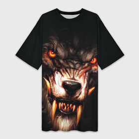Платье-футболка 3D с принтом оскал оборотня в Ухте,  |  | werewolf | wolf | вервульф | волк | клыки | оборотень | оскал | ярость