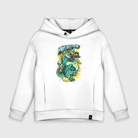 Детское худи Oversize хлопок с принтом Zilla swiminG в Ухте, френч-терри — 70% хлопок, 30% полиэстер. Мягкий теплый начес внутри —100% хлопок | боковые карманы, эластичные манжеты и нижняя кромка, капюшон на магнитной кнопке | duck | god | godzilla | swimming | water | water mask | wave i m comming | zilla | бог зилла | водолаз | волна я иду | годзилла | купание | плаванье | погружение | подводная маска | серфинг | утка | уточка