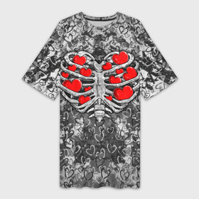 Платье-футболка 3D Love Inside  Любовь Внутри: в Ухте,  |  | hearts | inside | love | valentines | valentines day | валентинка | влюбленный | день святого валентина | клетка | кости | кость | любовь | сердечко | сердце | скелет