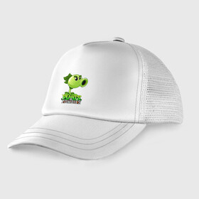Детская кепка тракер с принтом Plants vs. Zombies Горохострел в Ухте, Козырек - 100% хлопок. Кепка - 100% полиэстер, Задняя часть - сетка | универсальный размер, пластиковая застёжка | Тематика изображения на принте: plants vs zombies | горохострел | зомби | игра | компьютерная игра | против | растения | растения против зомби