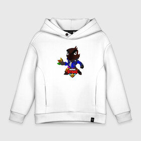 Детское худи Oversize хлопок с принтом Ворон Бравл Старс New в Ухте, френч-терри — 70% хлопок, 30% полиэстер. Мягкий теплый начес внутри —100% хлопок | боковые карманы, эластичные манжеты и нижняя кромка, капюшон на магнитной кнопке | Тематика изображения на принте: brawl stars | арт | бравл старс | вектор | ворон | неон | перья