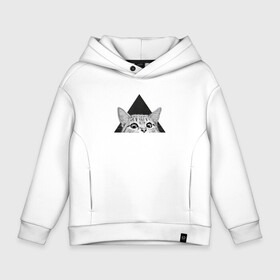 Детское худи Oversize хлопок с принтом космокот 0004 в Ухте, френч-терри — 70% хлопок, 30% полиэстер. Мягкий теплый начес внутри —100% хлопок | боковые карманы, эластичные манжеты и нижняя кромка, капюшон на магнитной кнопке | Тематика изображения на принте: cat | геометрия | китюлька | кот | котэ | кэт | треугольник