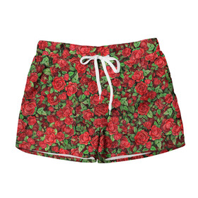 Женские шорты 3D Букет алых роз: в Ухте, 100% полиэстер | прямой крой, два кармана без застежек по бокам. Мягкая трикотажная резинка на поясе, внутри которой широкие завязки. Длина до середины бедра | 14 февраля | 8 марта | букет | листья | паттерн | роза | розочки | розы | цветочки | цветы