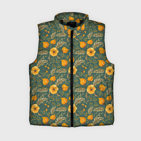 Женский жилет утепленный 3D Желтые цветочки и листья: в Ухте,  |  | желтые цветы | листочки | листья | паттерн | цветочки | цветы
