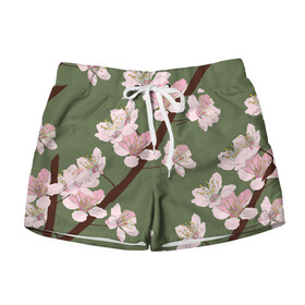Женские шорты 3D с принтом Деревья весной в Ухте, 100% полиэстер | прямой крой, два кармана без застежек по бокам. Мягкая трикотажная резинка на поясе, внутри которой широкие завязки. Длина до середины бедра | арт | весна | рисунок | розовые цветы | розовый цветок | сакура | цветение | цветение дерева | цветение деревьев | цветок | цветы | яркие цветы | яркий цветок