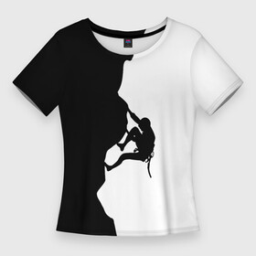 Женская футболка 3D Slim скалолаз на маршруте: в Ухте,  |  | adrenaline | adventure | extreme | hiking | mountaineering | mountains | rocks | адреналин | альпинизм | горы | скалолаз | скалолазание | скалы | туризм | экстрим