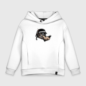 Детское худи Oversize хлопок с принтом Cool wolf в Ухте, френч-терри — 70% хлопок, 30% полиэстер. Мягкий теплый начес внутри —100% хлопок | боковые карманы, эластичные манжеты и нижняя кромка, капюшон на магнитной кнопке | Тематика изображения на принте: explosives | eye | fangs | helmet | jaw | muzzle | nose | teeth | wolf | взрывчатка | волк | глаз | зубы | клыки | нос | пасть | шлем