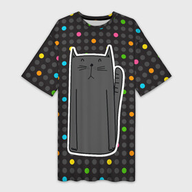 Платье-футболка 3D Черный длинный котик: в Ухте,  |  | кот | котенок | котик | кошка | черная кошка | черный кот