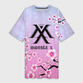 Платье-футболка 3D с принтом MONSTA X САКУРА ЦВЕТЫ в Ухте,  |  | k pop | monsta | monsta x | music | к поп | кей поп | монст х | монста | монста х | музыка