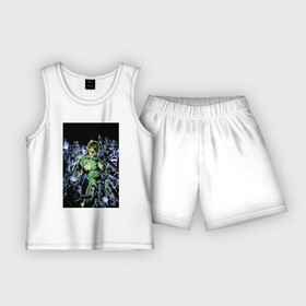 Детская пижама с шортами хлопок с принтом Темнейшая ночь в Ухте,  |  | Тематика изображения на принте: dc | dc comics | green lantern | hal jordan | john stewart | justice league | lantern corps | диси | зеленый фонарь | комиксы | лига справедливости | темнейшая ночь | черный фонарь