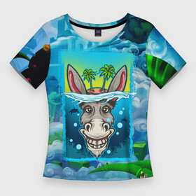 Женская футболка 3D Slim Голова осла в море: в Ухте,  |  | летняя | лето | море | осел | остров | отдых | пальмы