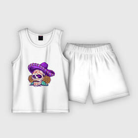 Детская пижама с шортами хлопок с принтом Mexico Skull в Ухте,  |  | death | devil | horror | mexico | skull | демон | дьявол | зло | зомби | мексика | призрак | скелет | хоррор | хэллоуин | череп