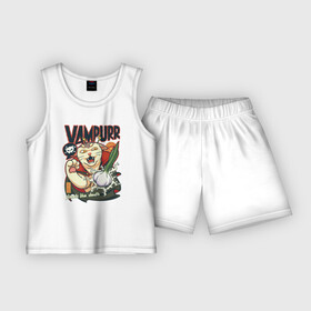 Детская пижама с шортами хлопок с принтом Vampurr: Smells Like Death в Ухте,  |  | anime | cute | dracula | horror | meow | paw | retro | vampire | vampurr | vintage | вампир | веган | вегетарианец | винтаж | дракула | запах | испуг | клыки | кот | котейка | котик | котэ | лапа | молния | мяу | овощи | плащ | ретро | ужас