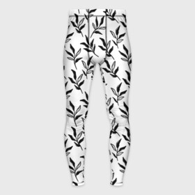 Мужские тайтсы 3D с принтом Ветки с листьями, паттерн в Ухте,  |  | белый | ветки | листья | паттерн | растения | узор | черно белый | черный