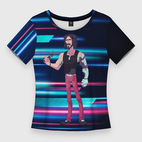 Женская футболка 3D Slim с принтом Johnny Джонни Cyberpunk в Ухте,  |  | 2077 | cyberpunk | cyberpunk 2077 | jognny | night city | vi | ви | джонни | кибер | киберпанк | найтсити | панк