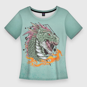 Женская футболка 3D Slim с принтом Дракон в пламени в Ухте,  |  | арт | графика | дракон | мифические существа | огонь | пламя