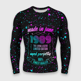 Мужской рашгард 3D с принтом Made In June 1989 Retro Neon в Ухте,  |  | 1989 | born | limited edition | made | made in | may | neon | paint | retro | ussr | vintage | брату | брызги | винтаж | год | день | жене | июне | июнь | краска | маме | мужу | неон | неоновые | папе | ретро | рожден | рождения | сделан | сделана