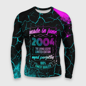 Мужской рашгард 3D с принтом Made In June 2004 Retro Neon в Ухте,  |  | 2004 | born | limited edition | made | made in | may | neon | retro | vintage | брату | винтаж | год | день | жене | июне | июнь | краска | краски | маме | мужу | неон | неоновые | папе | ретро | рожден | рождения | сделан | сделана | сделано