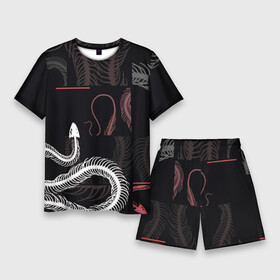 Мужской костюм с шортами 3D с принтом Скелет змеи  Snake skeleton в Ухте,  |  | abstract | black | bones | dark | glitch | neon | pattern | reptiles | skeleton | snake | snakes | square | абстракция | глитч | змеи | змея | квадрат | паттерн | скелет | темный | черный