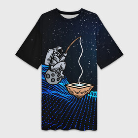 Платье-футболка 3D с принтом Космонавт  рыбак в Ухте,  |  | Тематика изображения на принте: космонавт | космос | рыба | рыбак | рыбалка
