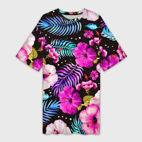 Платье-футболка 3D с принтом Floral pattern  Summer night  Fashion trend в Ухте,  |  | Тематика изображения на принте: fashion | flowers | night | pattern | summer | trend | лето | мода | ночь | паттерн | тренд | цветы