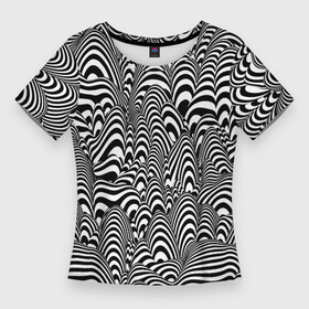 Женская футболка 3D Slim с принтом Черно белая психоделика в Ухте,  |  | абстракция | волны | объем | психоделика | черно белое | эффект