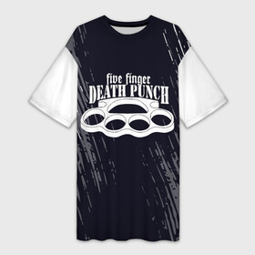 Платье-футболка 3D с принтом Five Finger Death Punch  кастет в Ухте,  |  | Тематика изображения на принте: 5fdp | 5фдп | ffdp | five finger death punch | metal | music | skeleton | sounds | метал | музыка | рок | череп