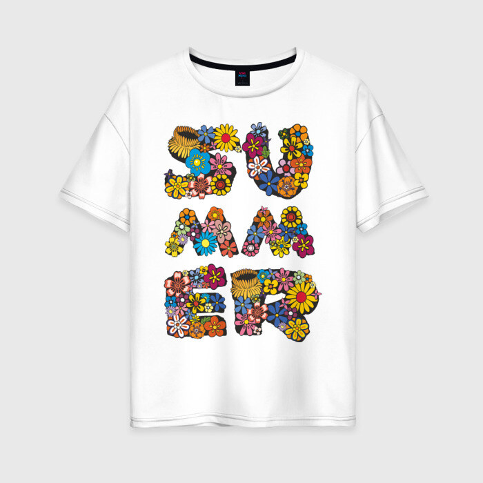 Женская футболка хлопок Oversize Summer flowers фото