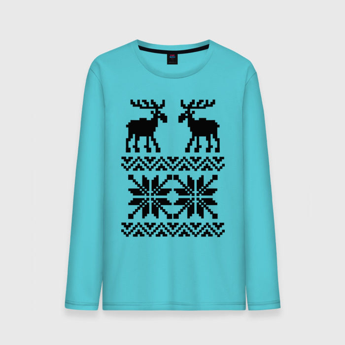 Мужской лонгслив хлопок Свитер с оленями фото