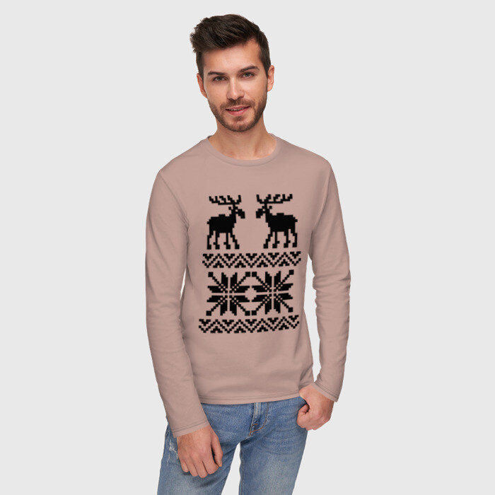 Мужской лонгслив хлопок Свитер с оленями фото