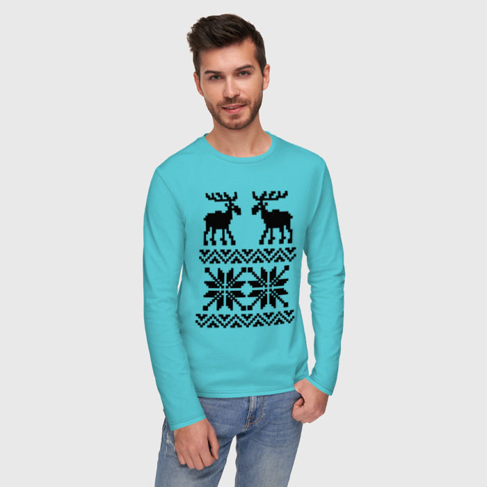 Мужской лонгслив хлопок Свитер с оленями фото