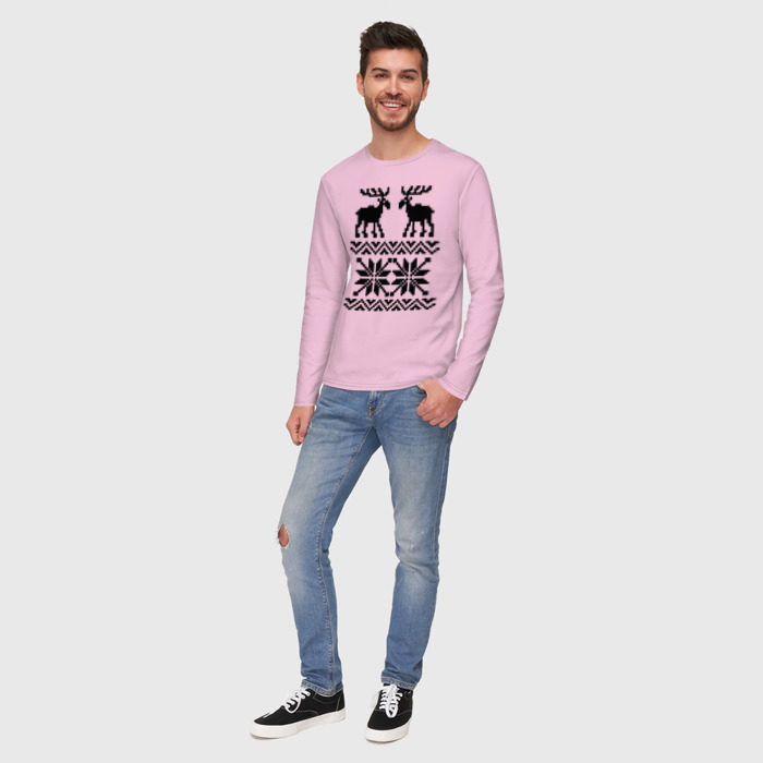 Мужской лонгслив хлопок Свитер с оленями фото