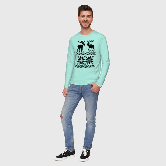 Мужской лонгслив хлопок Свитер с оленями фото