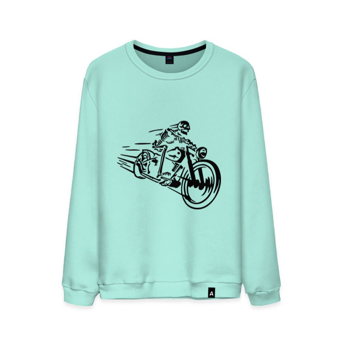 Мужской свитшот хлопок Скелет на мотоцикле фото