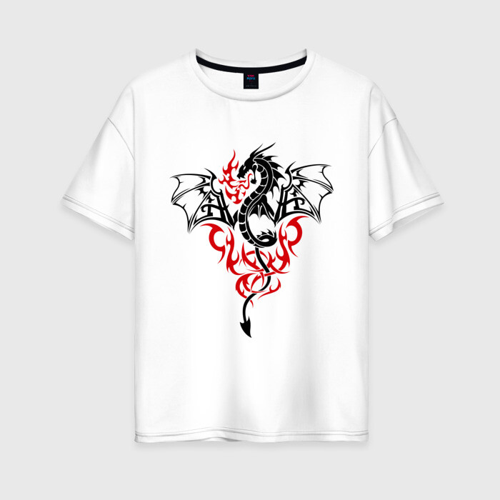 Женская футболка хлопок Oversize Огнедышащий дракон фото
