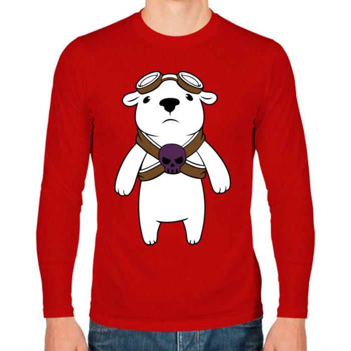 Мужской лонгслив хлопок Белый мишка парашютист фото