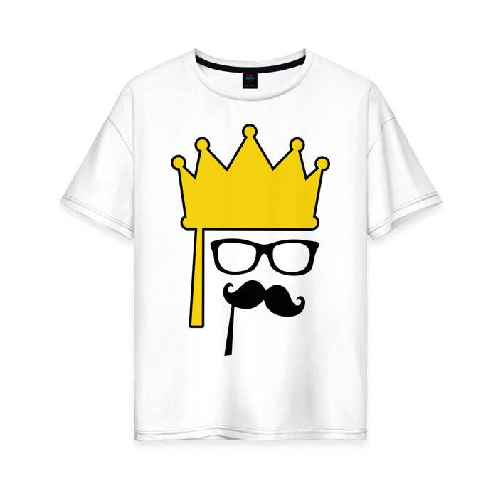 Женская футболка хлопок Oversize Мужская корона и очки фото