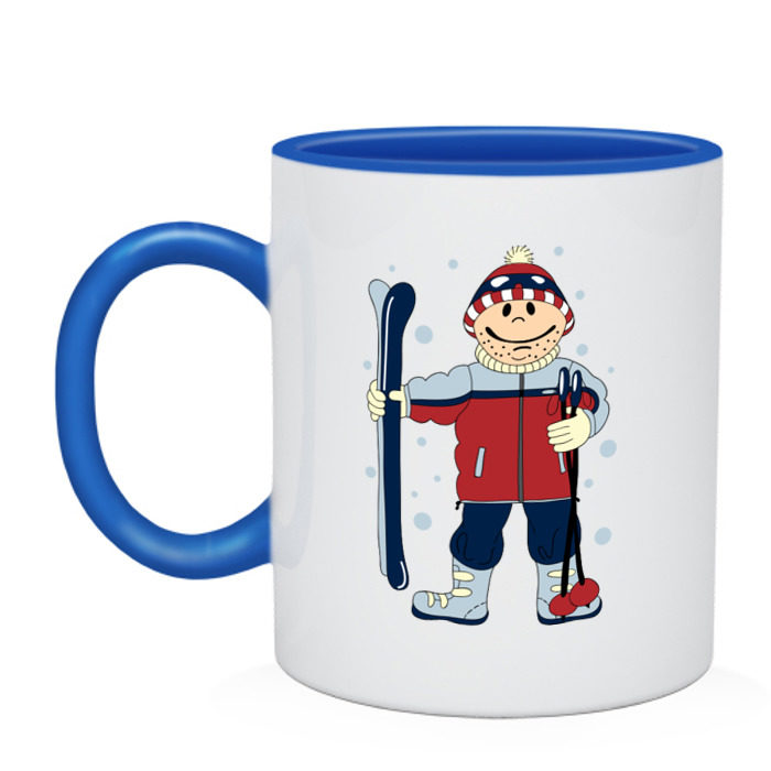 Кружка двухцветная Лыжник фото