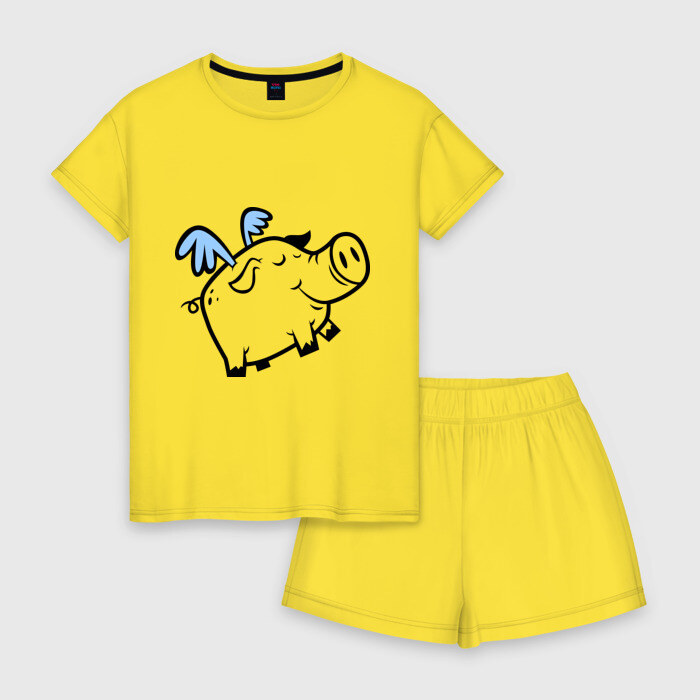 Женская пижама с шортиками хлопок Крылатый поросёнок фото