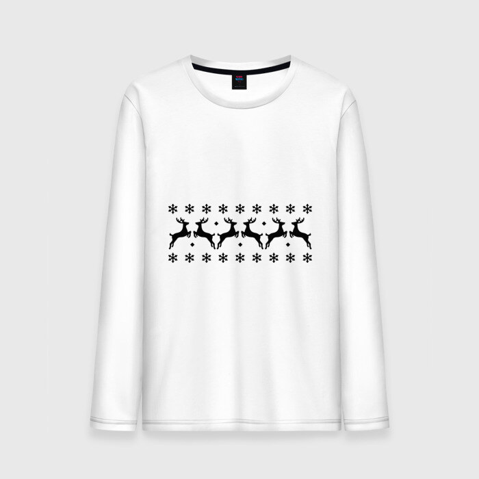 Мужской лонгслив хлопок Узор олени и снежинки фото