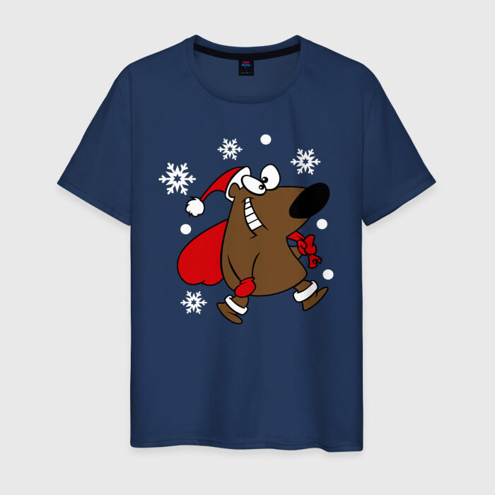 Мужская футболка хлопок Новогодний мишка фото