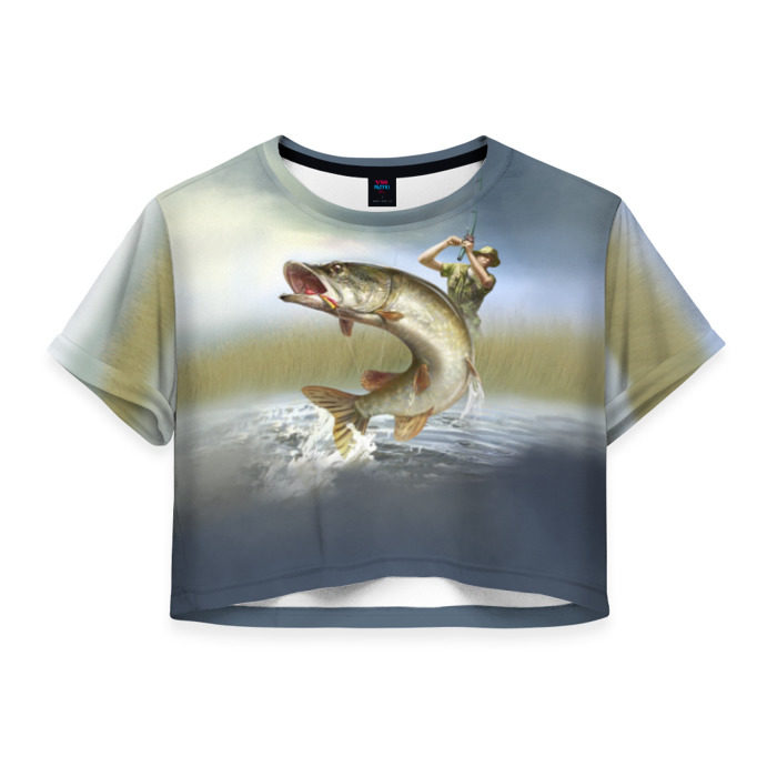 Женская футболка 3D укороченная Щука фото
