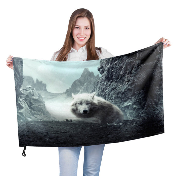 Флаг 3D Волк в горах фото