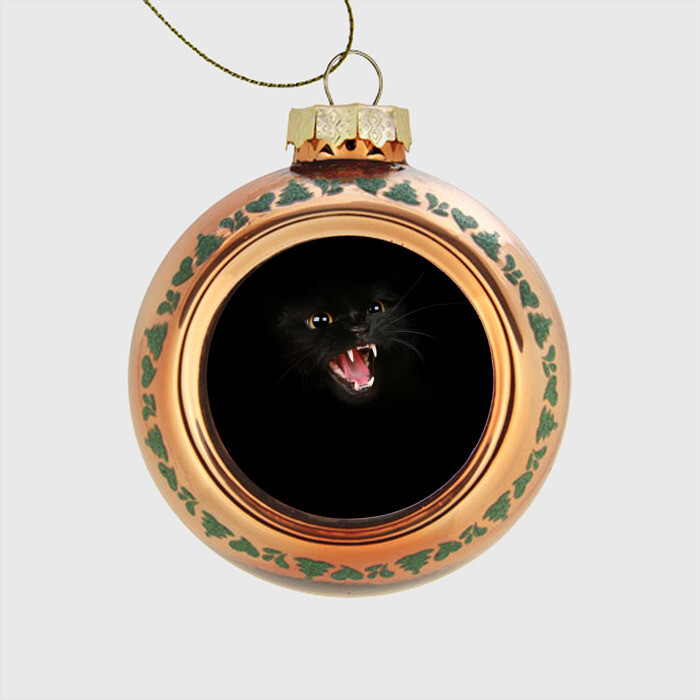 Стеклянный ёлочный шар Чёрный кот фото