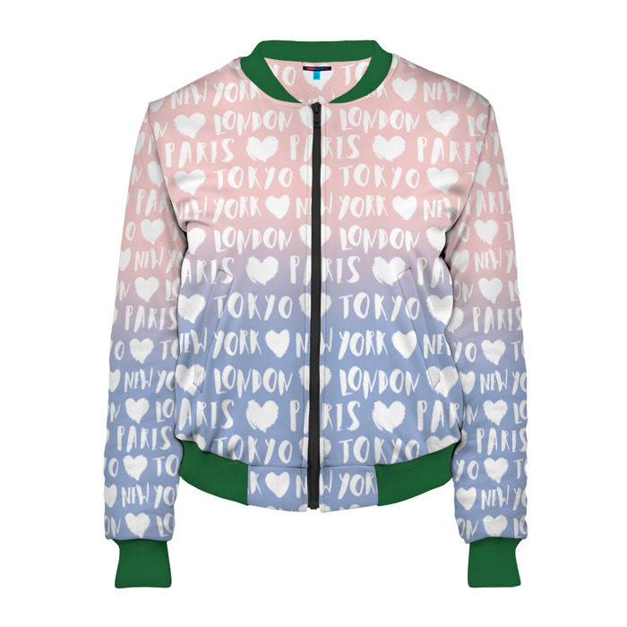 Женский бомбер 3D London, Paris, New York, Tokyo фото