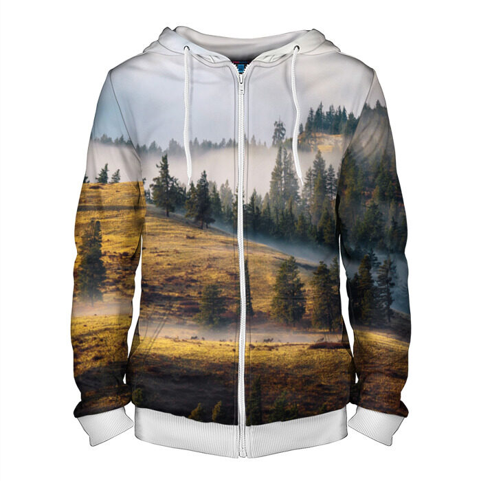 Мужская толстовка 3D на молнии Туман в горах фото
